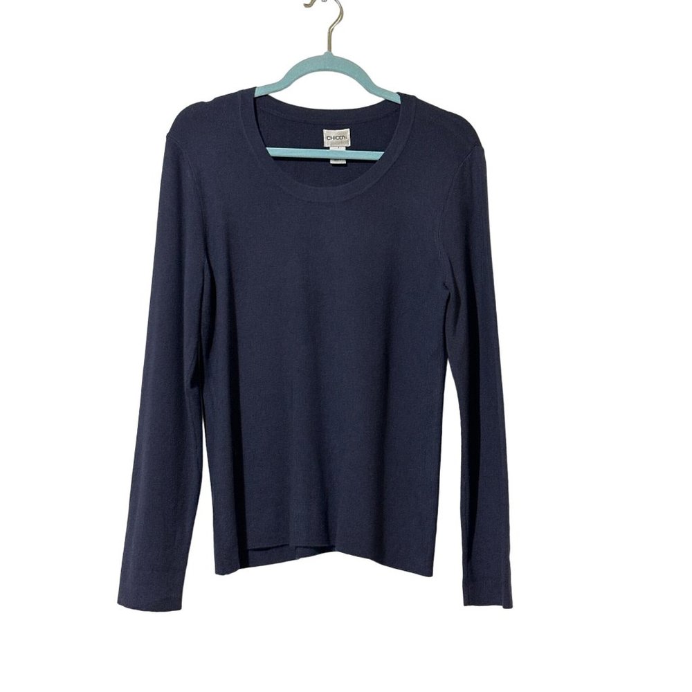 Chico’s size 2 (L) navy rayon blend long sleeve pullover sweater